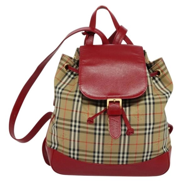 BURBERRY Nova Check Backpack Canvas Beige Red gold Auth BD1627
